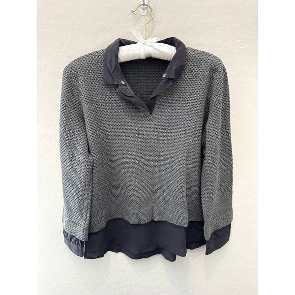 BIANCALANCIA | Gray Textured Knit Silk Layered Shirttail Minimalist Sweater | 12 - Picture 1 of 7